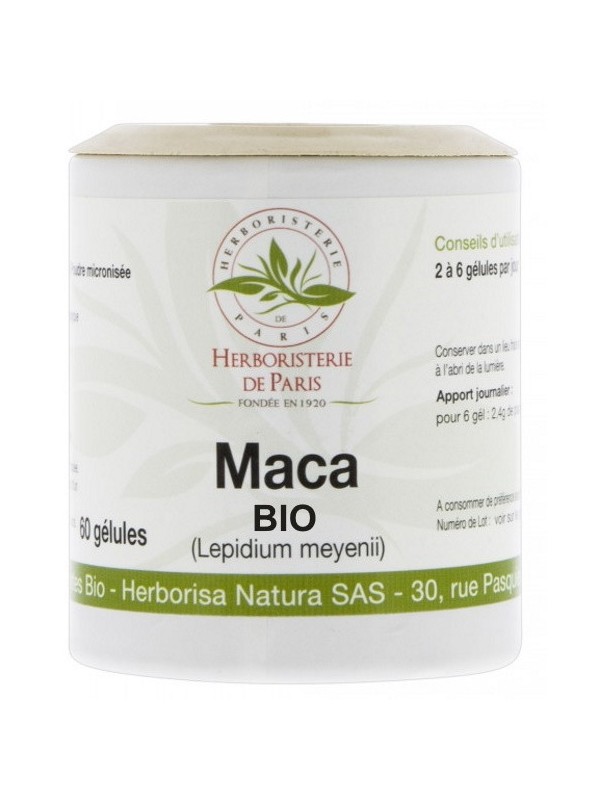 Maca racine BIO 350mg 60 gélules Herboristerie de Paris - gélules de plantes bio performances physiques