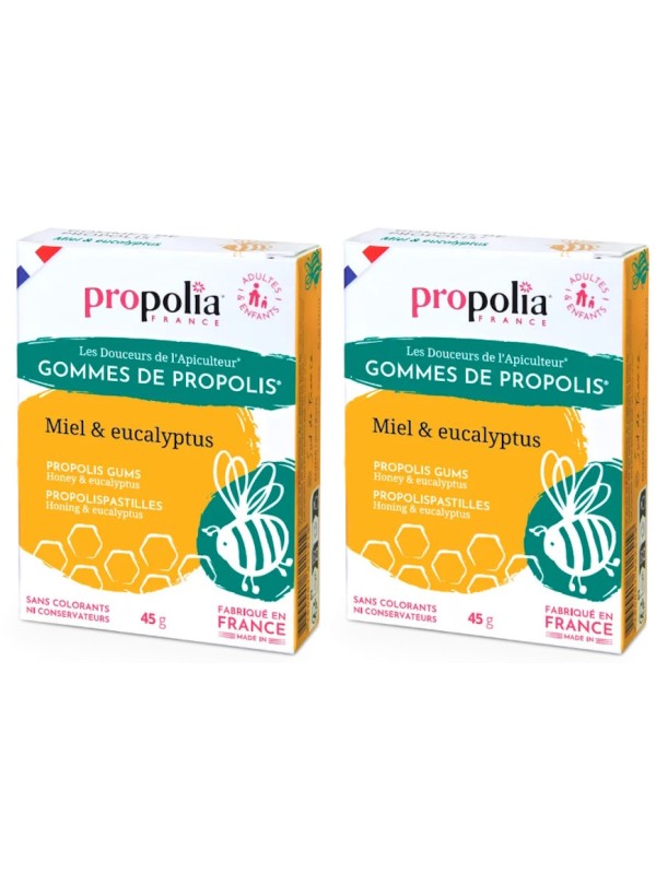 Gommes de Propolis Miel Eucalyptus Lot de 2 boîtes de 45g Propolia Herboristerie de paris