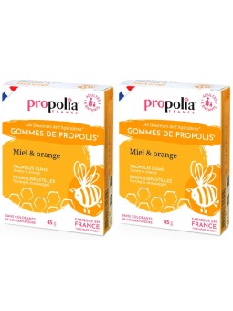 Gommes de Propolis Miel et Orange Lot de 2 boîtes de 45g Propolia Herboristerie de Paris