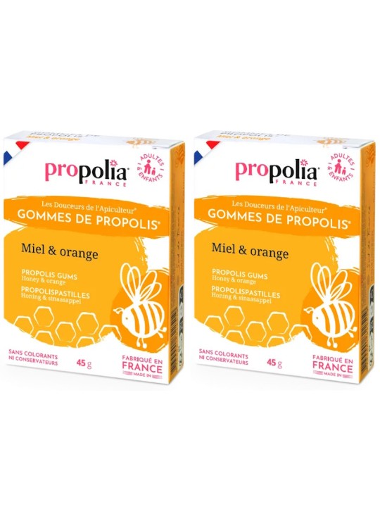 Gommes de Propolis Miel et Orange Lot de 2 boîtes de 45g Propolia Herboristerie de Paris