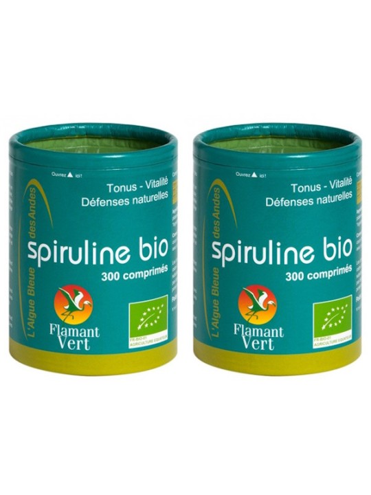 Spiruline 500mg Certifiée Ecocert Le lot de 2 x 300 comprimés Flamant Vert Herboristerie de Paris