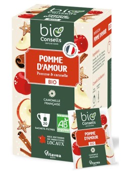 Infusion Pomme d'Amour Bio camomille matricaire 20 sachets Bio Conseils camomille cannelle pomme Herboristerie de paris
