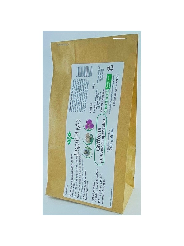 Griffonia simplicifolia 320mg 200 gélules modèle Recharge Espritphyto équilibre nerveux Herboristerie de paris