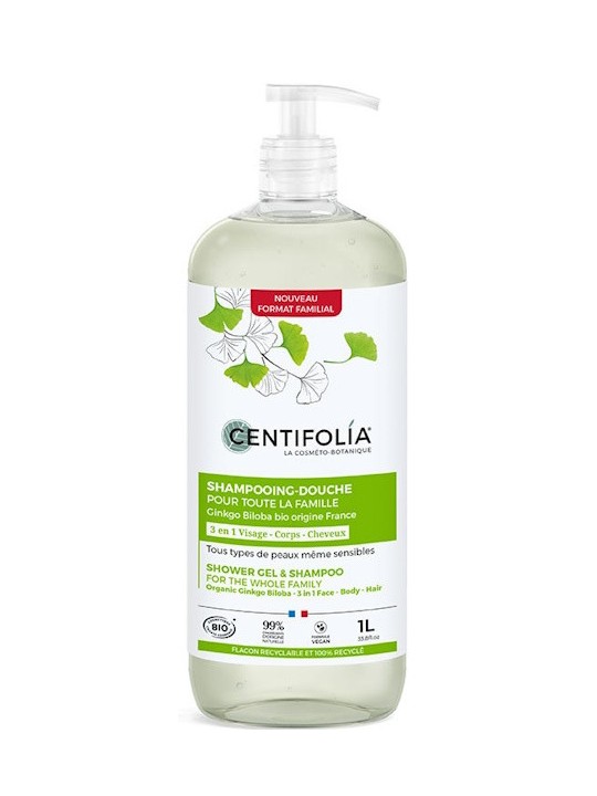 Shampoing Douche pour toute la famille 1L Centifolia ginkgo aloe vera protéines de pois Herboristerie de paris