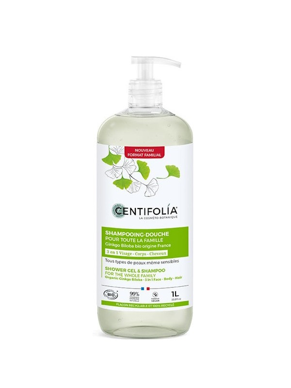 Shampoing Douche pour toute la famille 1L Centifolia ginkgo aloe vera protéines de pois Herboristerie de paris