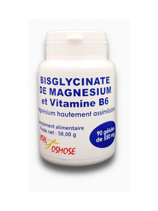 Bisglycinate de Magnésium et Vitamine B6 90 gélules Vital Osmose action anti fatigue Herboristerie de paris