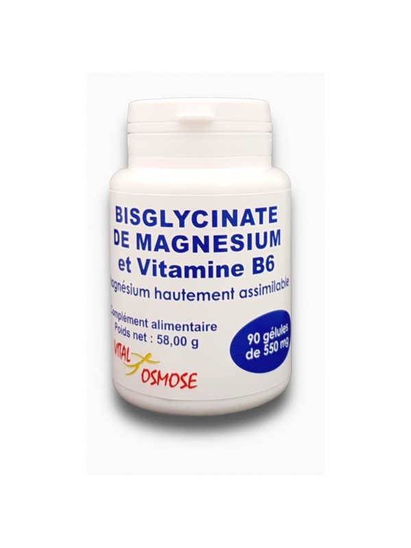 Bisglycinate de Magnésium et Vitamine B6 90 gélules Vital Osmose action anti fatigue Herboristerie de paris