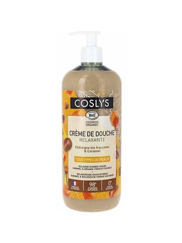 Crème de douche relaxante châtaigne caramel 1L Coslys gel douche relaxant bio Herboristerie de paris