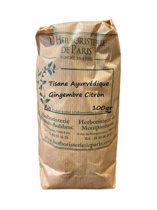 Tisane Ayurvédique Gingembre Citron 100g Herboristerie de Paris Gingembre Citron Hibiscus Citronnelle Menthe Réglisse