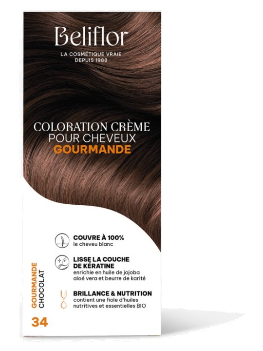 Coloration Crème pour Cheveux 34 Couleur Gourmande Chocolat Beliflor Herboristerie de Paris