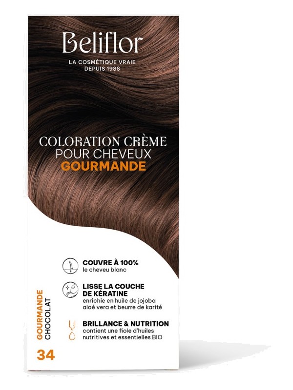 Coloration Crème pour Cheveux 34 Couleur Gourmande Chocolat Beliflor Herboristerie de Paris
