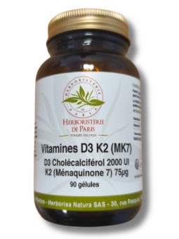 Vitamine D3 + K2 (MK7) 90 gélules Herboristerie De Paris Herboristerie de Paris ossature os immunité