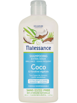 Shampooing extra doux usage fréquent coco et kératine végétale 250ml Natessance