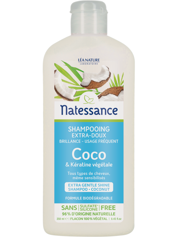 Shampooing extra doux usage fréquent coco et kératine végétale 250ml Natessance