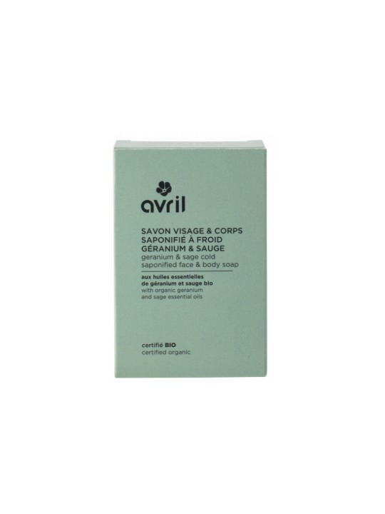 Savon à  froid visage et corps Geranium Sauge 100g Avril Herboristerie de Paris
