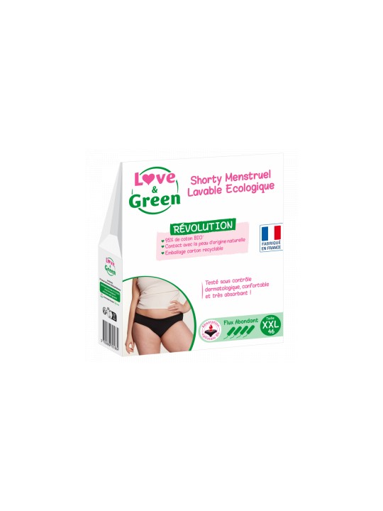 Shorty Menstruel Lavable Ecologique Taille 46 Flux abondant Love and Green Herboristerie de Paris