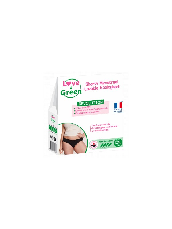 Shorty Menstruel Lavable Ecologique Taille 46 Flux abondant Love and Green Herboristerie de Paris