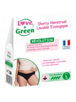 Shorty Menstruel Lavable Ecologique Taille 42 Flux abondant Love and Green Herboristerie de Paris