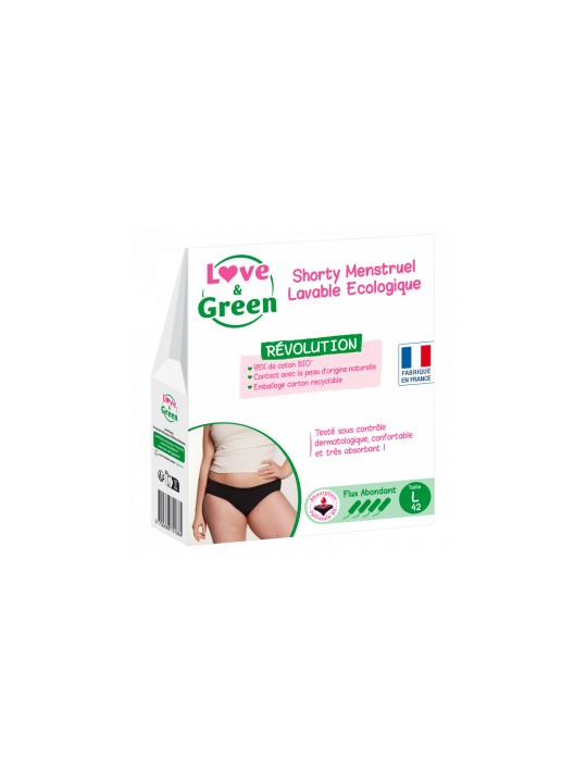 Shorty Menstruel Lavable Ecologique Taille 42 Flux abondant Love and Green Herboristerie de Paris