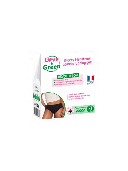 Shorty Menstruel Lavable Ecologique Taille 36 Flux abondant Love and Green Herboristerie de Paris