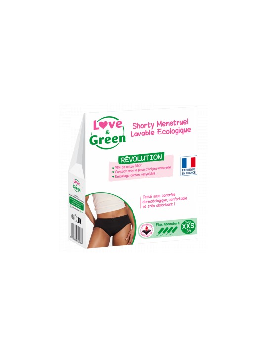 Shorty Menstruel Lavable Ecologique Taille 34 Flux abondant Love and Green Herboristerie de Paris