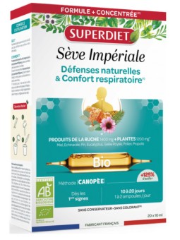 Pin Miel Pollen Immunité et Respiration Bio 20 ampoules de 15ml Super Diet gelée royale propolis Herboristerie de paris