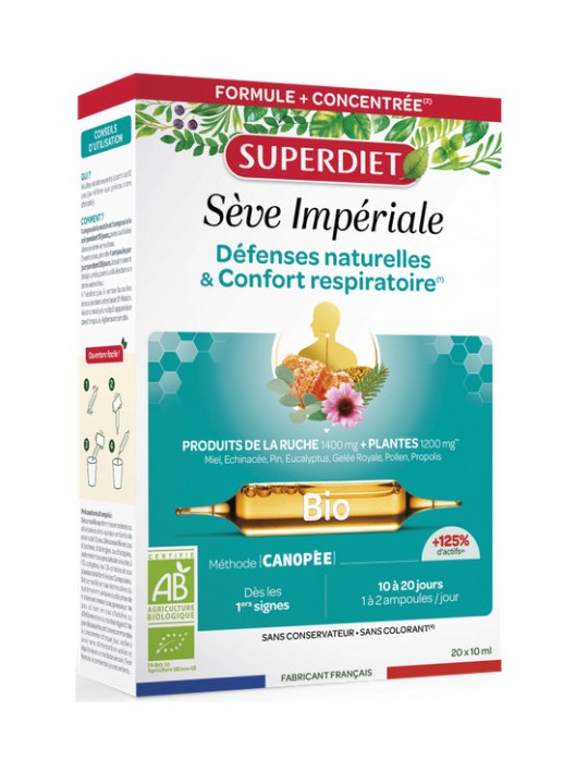 Pin Miel Pollen Immunité et Respiration Bio 20 ampoules de 15ml Super Diet gelée royale propolis Herboristerie de paris