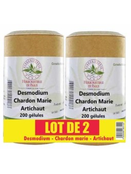 Lot de 2 Desmodium Chardon marie Curcuma Artichaut 2x200 gélules Herboristerie de Paris santé hépatique 400 gélules