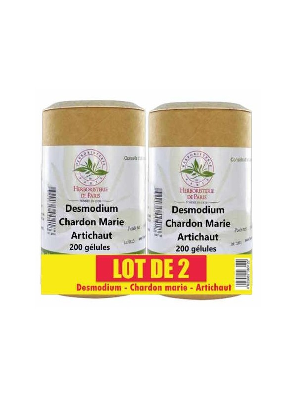 Lot de 2 Desmodium Chardon marie Curcuma Artichaut 2x200 gélules Herboristerie de Paris santé hépatique 400 gélules