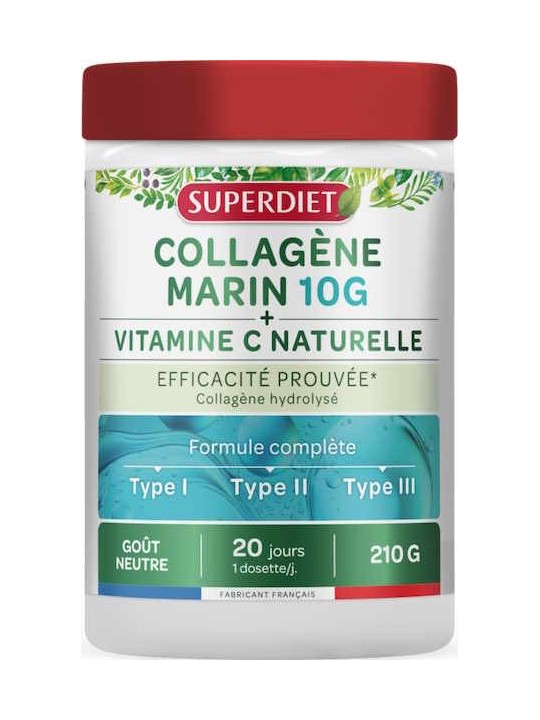 Collagène Marin 10g - Vitamine C poudre 210g SuperDiet naticol cartidyss Herboristerie de paris