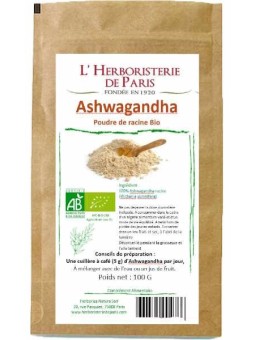 Ashwagandha bio poudre de racine 100gr Herboristerie de Paris aide anti stress et aide le sommeil en Ayurvéda