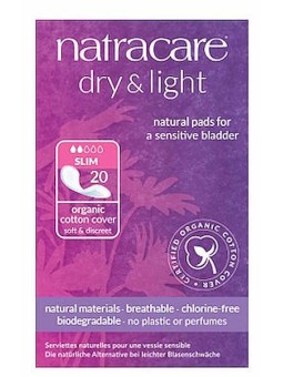 Serviettes incontinence légère Dry and Light Plus x16 Natracare fuite urinaire légère coton bio Herboristerie de paris