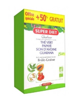 Quatuor brule graisse bio 20 ampoules de 15ml + 50% gratuit Super Diet thé vert papaye Herboristerie de paris