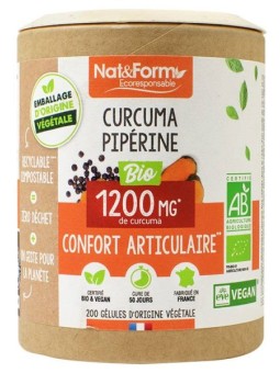 Curcuma + Pipérine Bio 200 gélules Nat et Form articulations Herboristerie de paris