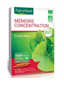 Ginkgo Biloba Bio 20 ampoules de 10ml Naturland mémoire et concentration Herboristerie de paris