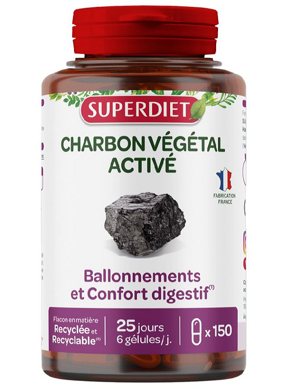 Charbon Végétal Activé 150 gélules pour contrecarrer les flatulences Herboristerie de paris