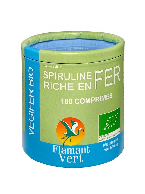 Végifer bio 180 comprimés Flamant Vert spiruline et fer Herboristerie de paris immunité vitalité