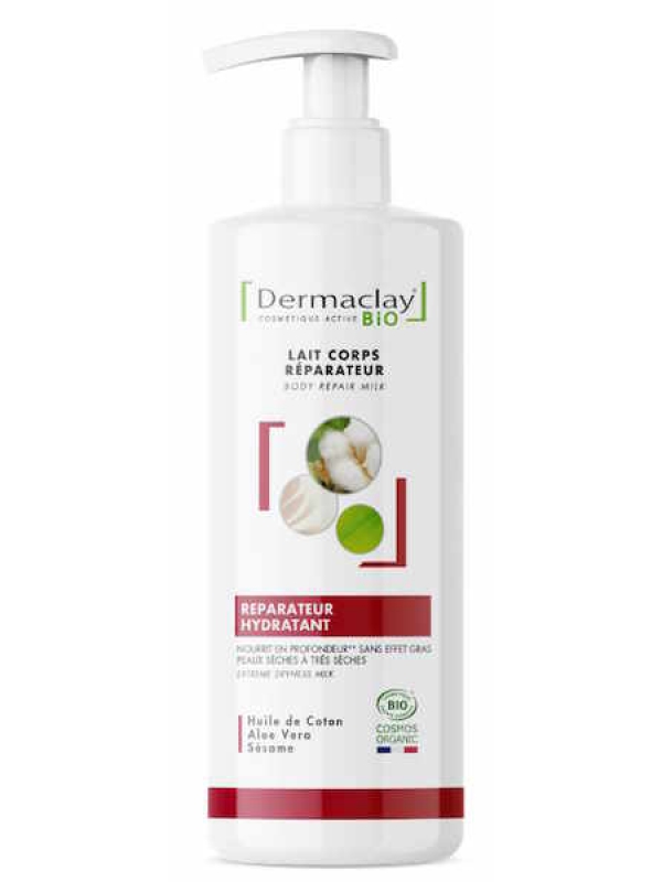 Lait corps réparateur hydratant peaux sèches rugueuses 400ml Dermaclay Herboristerie de paris