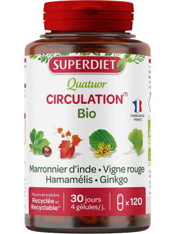 Quatuor Circulation Vigne Rouge Marronnier Hamamélis Ginkgo 120 gélules Super Diet Herboristerie de paris