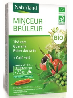 Minceur brûleur Thé Vert Café Vert guarana Reine des prés Bio 20 ampoules Naturland Herboristerie de paris