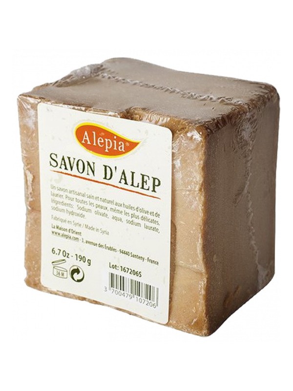 Savon d'Alep filmé peaux délicates 190 gr Alepia savon ancestral Herboristerie de paris