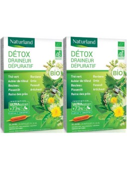 Detox Bio (association de 9 plantes) Lot de 2 boîtes 20 ampoules Naturland draineur bio Herboristerie de paris