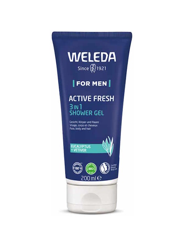 gel douche 3 en 1 Active Fresh 200ml pour homme énergisant  Weleda gel douche bio Herboristerie de paris