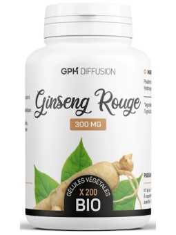 Ginseng Rouge racine bio 300MG 200 gélules GPH Herboristerie de paris tonus vitalité Bio atlantic
