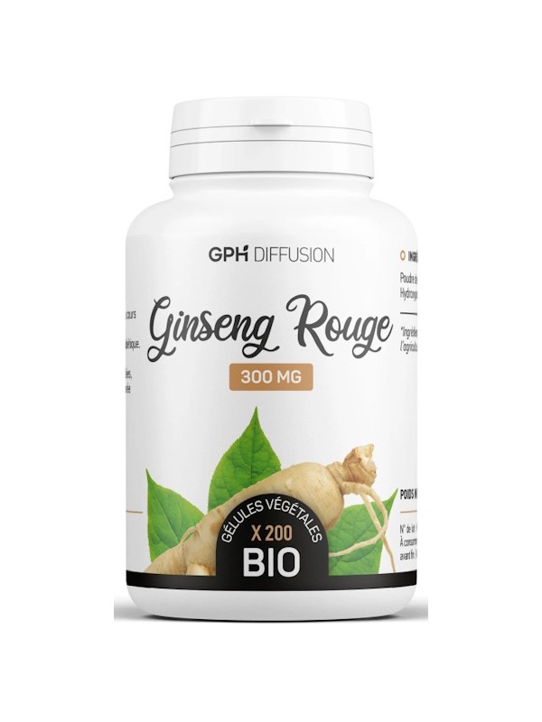 Ginseng Rouge racine bio 300MG 200 gélules GPH Herboristerie de paris tonus vitalité Bio atlantic