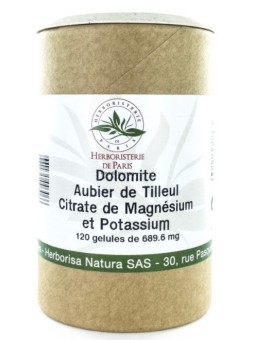 Dolomite Aubier de tilleul Citrates de magnésium et de potassium 120 gélules Herboristerie de Paris équilibre électrolytique