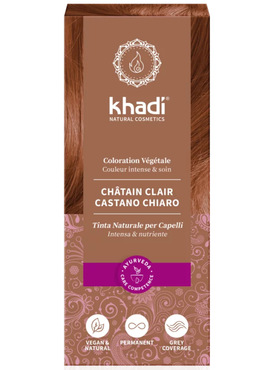 Coloration végétale Chatain Clair 100 gr Khadi teinte reflets acajou Herboristerie de paris