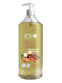Ce Shampooing douche Pêche blanche 1 Litre C'Bio famille, peaux sensibles cheveux fragiles herboristerie de paris