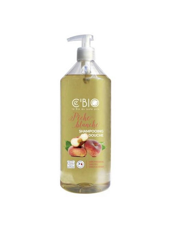 Ce Shampooing douche Pêche blanche 1 Litre C'Bio famille, peaux sensibles cheveux fragiles herboristerie de paris