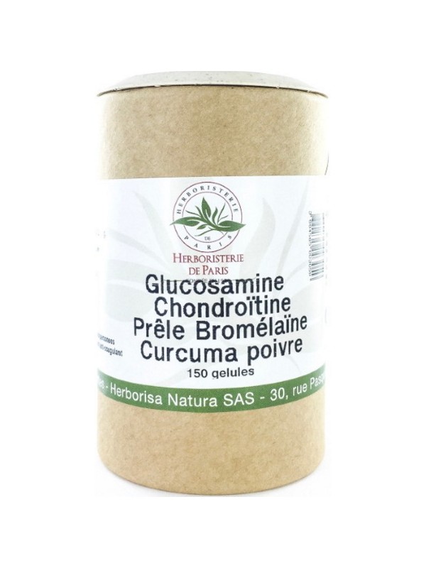Glucosamine chondroïtine Prêle Bromélaïne Curcuma Poivre 150Gélules Herboristerie Paris articulations arti chondroitine